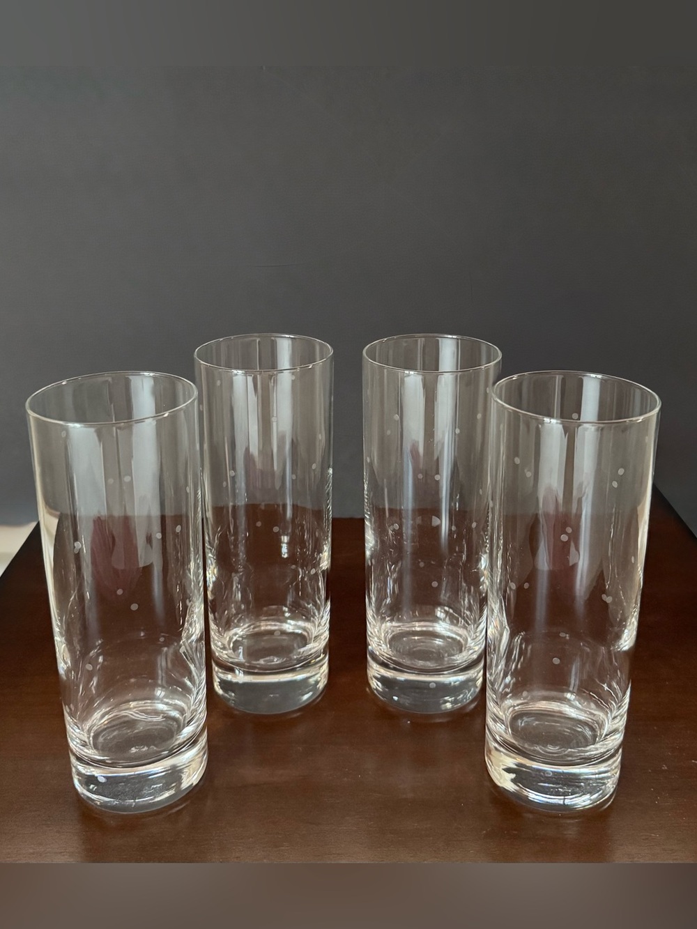(Set/4) Frosted Polka Dot Tom Collins Mojito Glasses w/Weighted Base